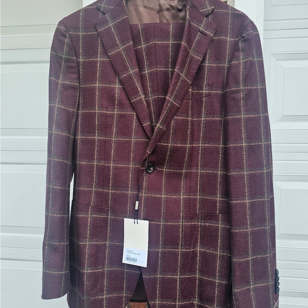 Men's Burgundy Checkered Wool Cashmere Suit